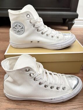 Converse High Top Sneakers in White with Silver Toe Cap